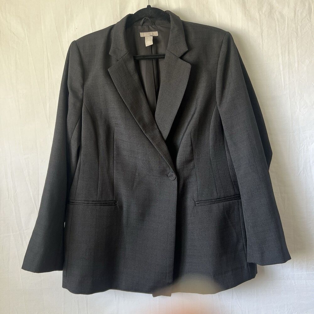 H&M Women's Black Single-Breasted Blazer Jacket Career Classic Workwear Size L